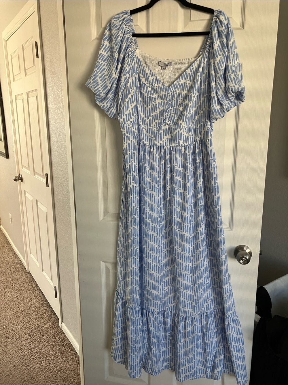 Baltic Born Light Blue Patterned Puff Sleeve Maxi Dress